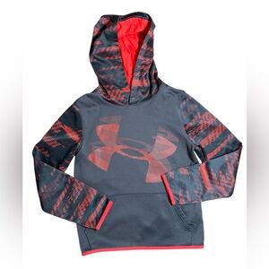Under Armour Boys Fleece-lined Hoodie Activewear Coldgear Loose Red & Black Sz L